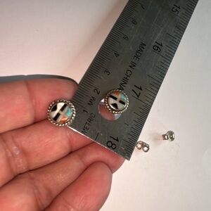 Sterling Silver and Inlaid Gemstones Stud Earrings